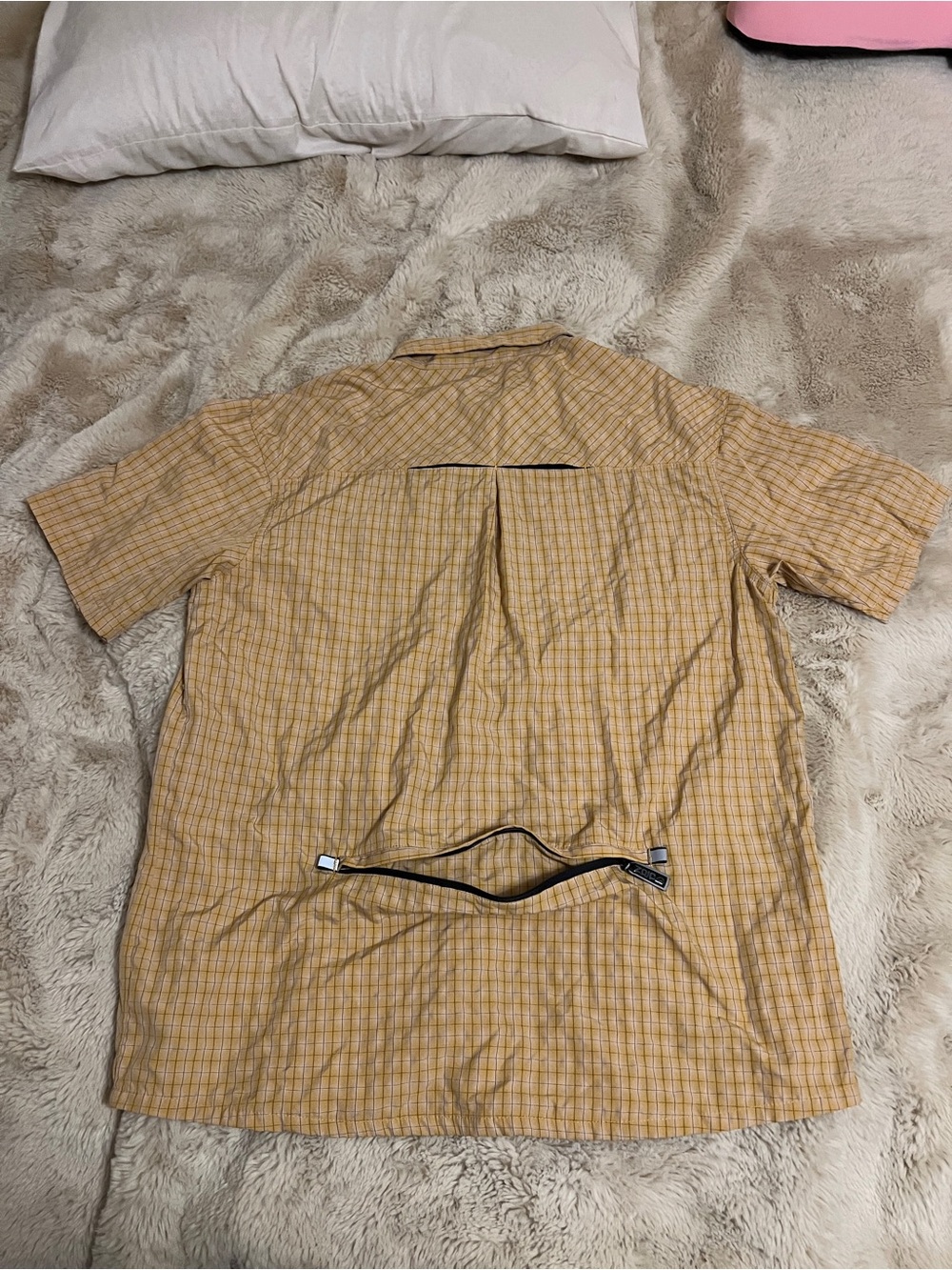 Men's LG ZOIC Short-Sleeve Plaid Button-Down Mountain Biking Shirt in Mustard - Picture 3 of 9